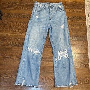 Fashion Nova Light Blue Distressed Flare Jeans